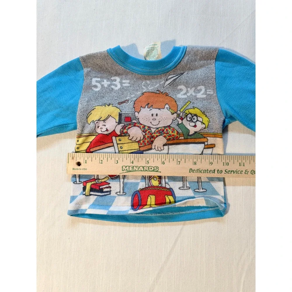 90's‎ Vintage Dr Denton Boys 3T Blue School Graphic Footed Pajama Set USA 2pc